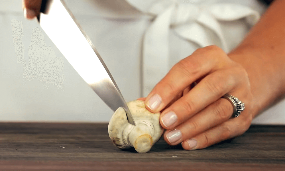 Slicing White Mushrooms